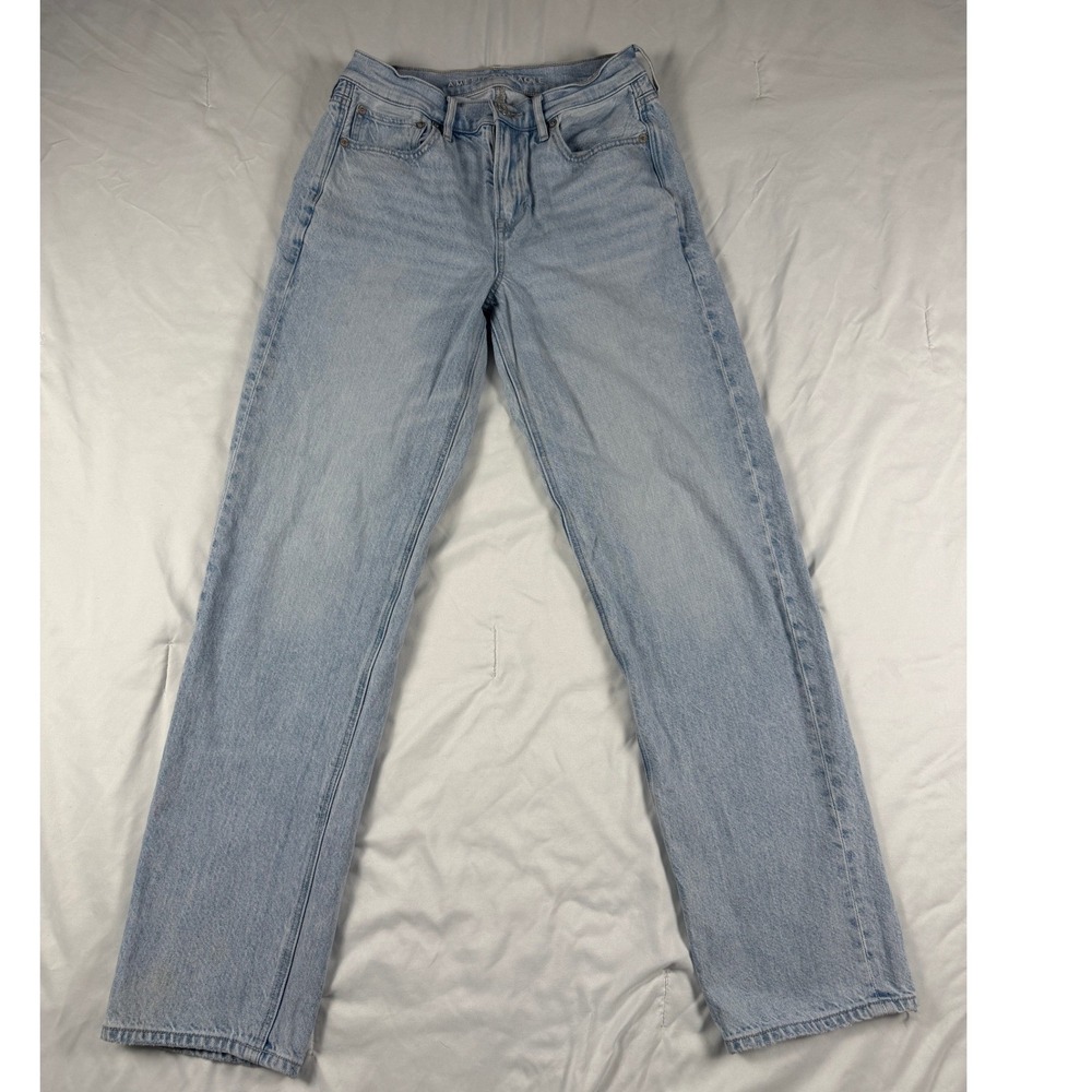 American Eagle 90s Straight Jeans Womens 27 Light Wash High Rise Blue Denim - Picture 1 of 6